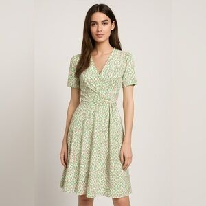 Lilly Pulitzer Vintage Leopard Dress Small Pink Green White Wrap Tie Sleeves